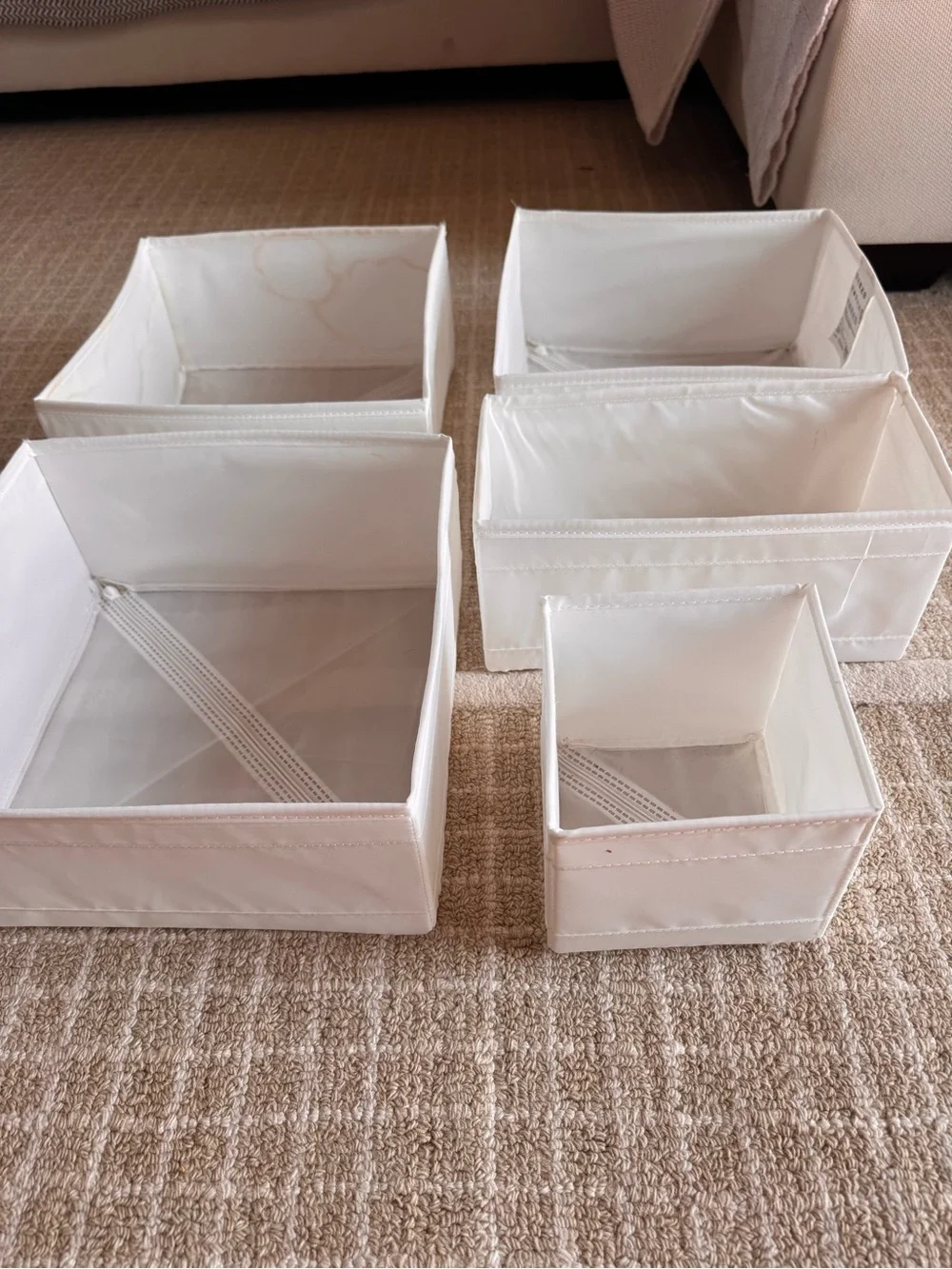IKEA White Fabric Storage Bins - Set of 5